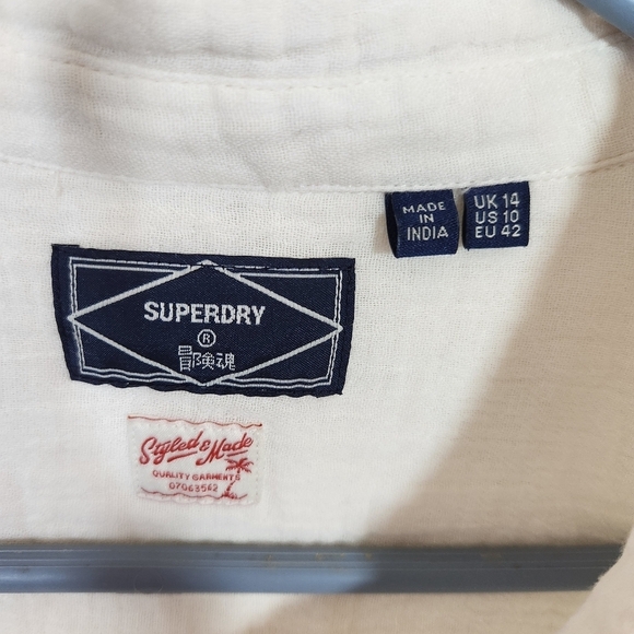 SuperDry Penny Collar Shirt Blouse in Oatmeal Size 10 Lightweight gauzy - Picture 9 of 16